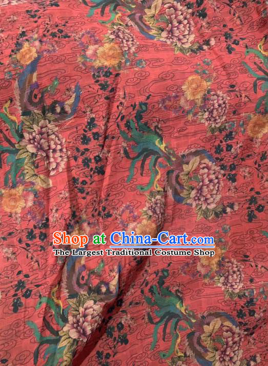 Chinese Classical Peony Pattern Design Red Gambiered Guangdong Gauze Fabric Asian Traditional Cheongsam Silk Material