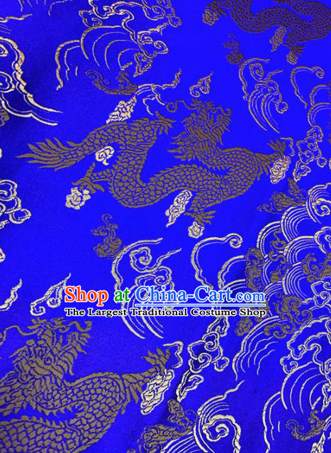 Chinese Classical Cloud Dragon Pattern Design Royalblue Brocade Fabric Asian Traditional Satin Tang Suit Silk Material