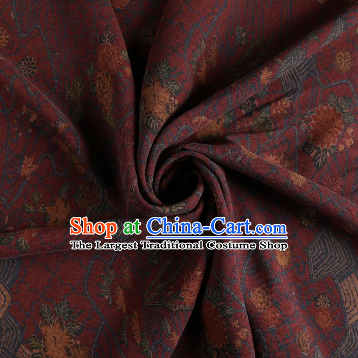 Chinese Classical Dandelion Pattern Design Purplish Red Mulberry Silk Fabric Asian Traditional Cheongsam Silk Material