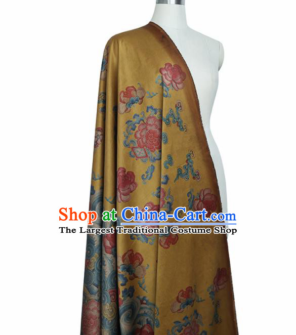Chinese Classical Peony Pattern Design Yellow Mulberry Silk Fabric Asian Traditional Cheongsam Silk Material