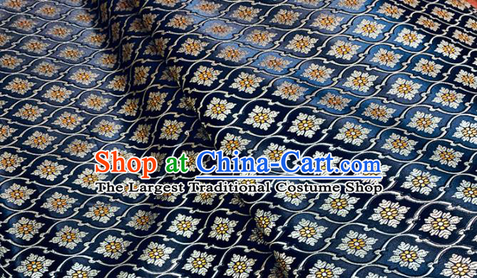 Chinese Classical Royal Lupine Pattern Design Navy Brocade Fabric Asian Traditional Satin Tang Suit Silk Material
