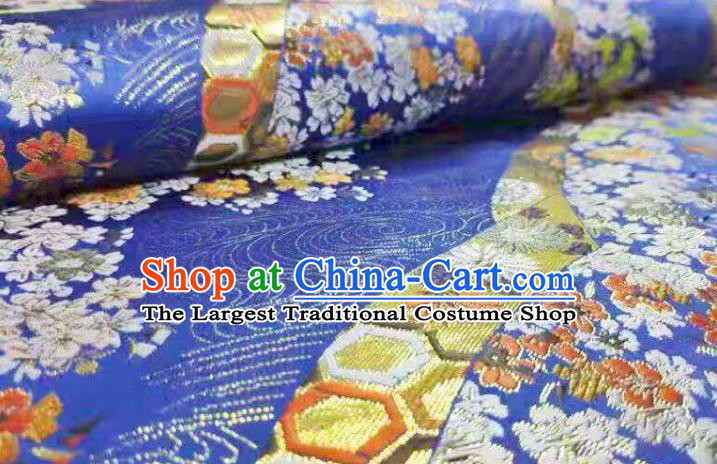 Chinese Classical Royal Cherry Blossom Pattern Design Royalblue Brocade Fabric Asian Traditional Satin Tang Suit Silk Material