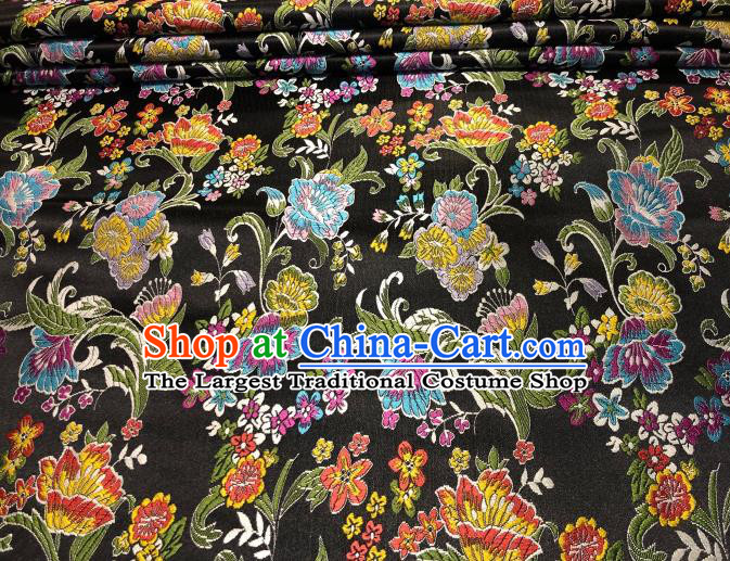 Chinese Classical Royal Celosia Cristata Pattern Design Black Brocade Fabric Asian Traditional Satin Tang Suit Silk Material