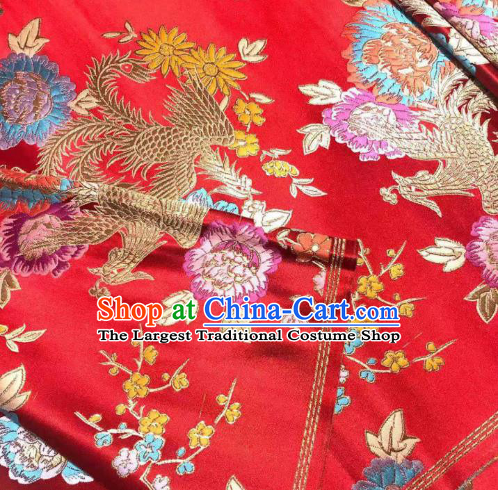 Chinese Classical Royal Phoenix Peony Pattern Design Red Brocade Fabric Asian Traditional Satin Tang Suit Silk Material