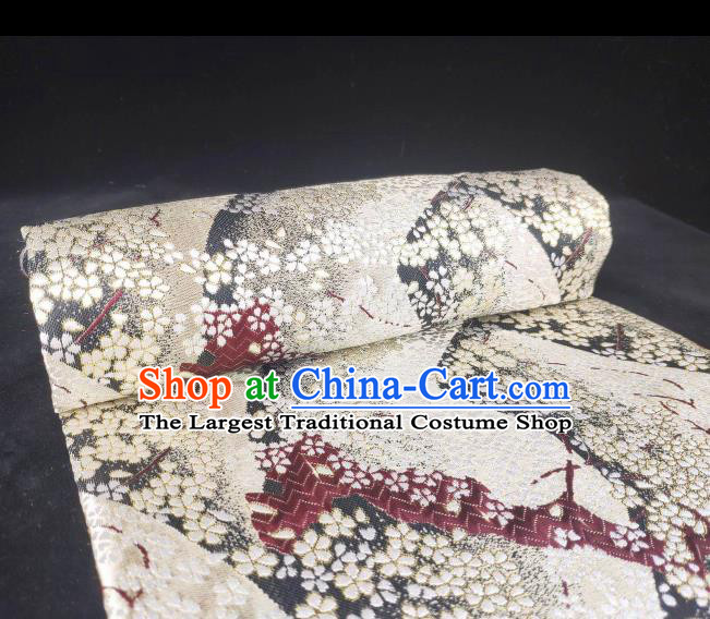 Japanese Classical Sakura Pattern Design White Brocade Fabric Asian Traditional Satin Kimono Silk Material