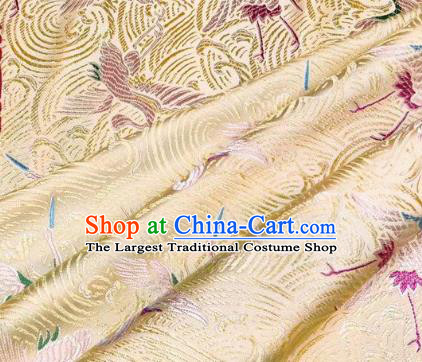 Chinese Classical Royal Cranes Pattern Design Light Golden Brocade Fabric Asian Traditional Satin Silk Material