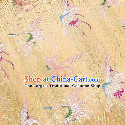 Chinese Classical Royal Cranes Pattern Design Light Golden Brocade Fabric Asian Traditional Satin Silk Material