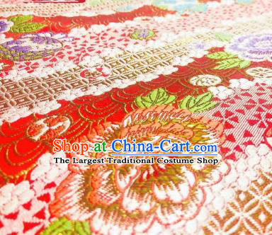 Japanese Classical Peony Pattern Design Red Brocade Fabric Asian Traditional Satin Silk Material