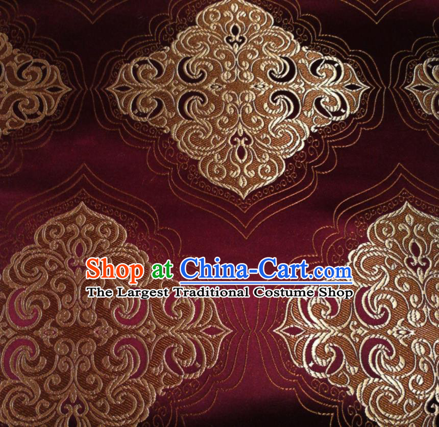 Chinese Royal Square Pattern Design Wine Red Brocade Fabric Asian Traditional Satin Silk Material