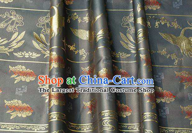 Chinese Royal Phoenix Peony Pattern Design Grey Brocade Fabric Asian Traditional Horse Face Skirt Satin Silk Material