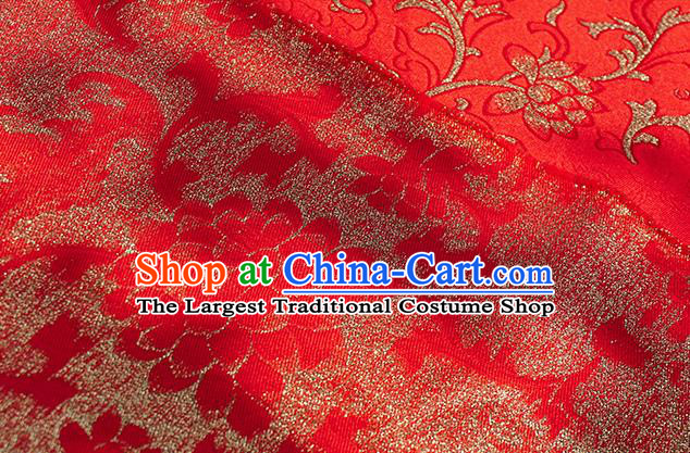 Chinese Royal Lotus Pattern Design Red Brocade Fabric Asian Traditional Horse Face Skirt Satin Silk Material