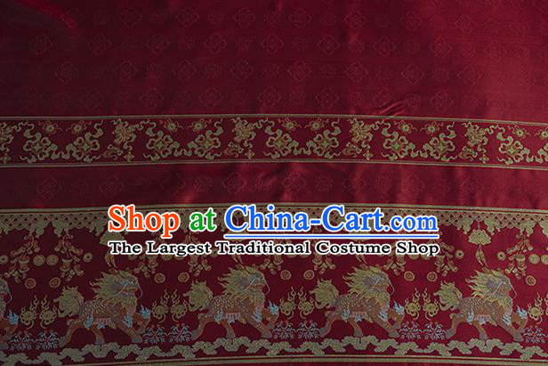 Chinese Royal Kylin Pattern Design Red Brocade Fabric Asian Traditional Horse Face Skirt Satin Silk Material
