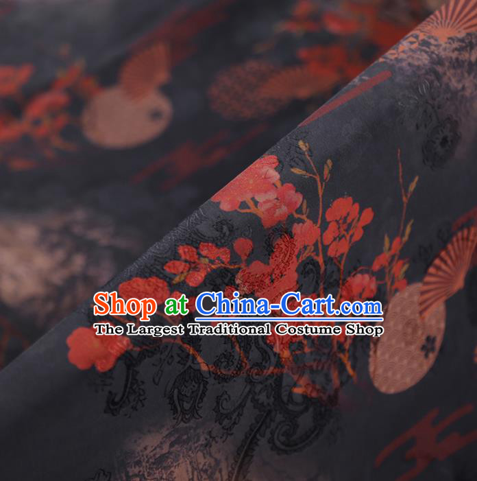 Chinese Classical Printing Plum Pattern Design Grey Gambiered Guangdong Gauze Fabric Asian Traditional Cheongsam Silk Material