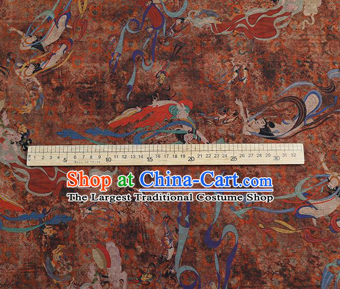 Chinese Classical Printing Flying God Pattern Design Brown Gambiered Guangdong Gauze Fabric Asian Traditional Cheongsam Silk Material