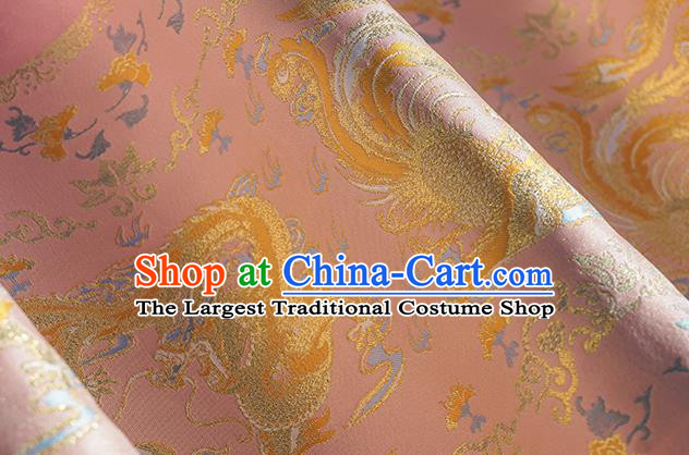 Chinese Royal Dragon Phoenix Pattern Design Pink Brocade Fabric Asian Traditional Horse Face Skirt Satin Silk Material
