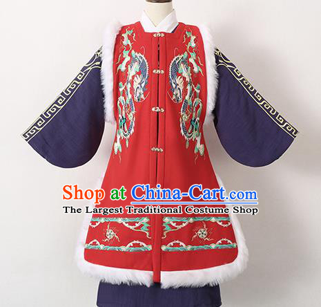 Chinese Traditional Girls Embroidered Red Vest Ancient Ming Dynasty Princess Costume for Kids