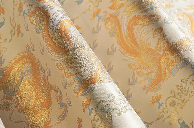 Chinese Royal Dragon Phoenix Pattern Design White Brocade Fabric Asian Traditional Horse Face Skirt Satin Silk Material