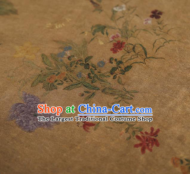 Chinese Classical Printing Peony Pattern Design Ginger Gambiered Guangdong Gauze Fabric Asian Traditional Cheongsam Silk Material