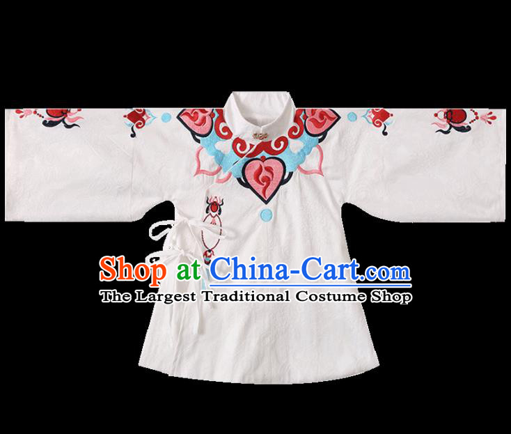 Chinese Traditional Girls Embroidered White Blouse and Skirt Ancient Ming Dynasty Princess Costume for Kids