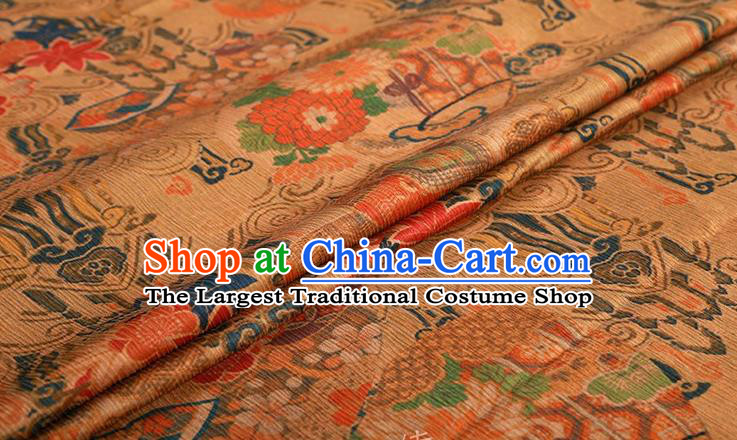 Chinese Classical Pattern Design Ginger Gambiered Guangdong Gauze Fabric Asian Traditional Cheongsam Silk Material