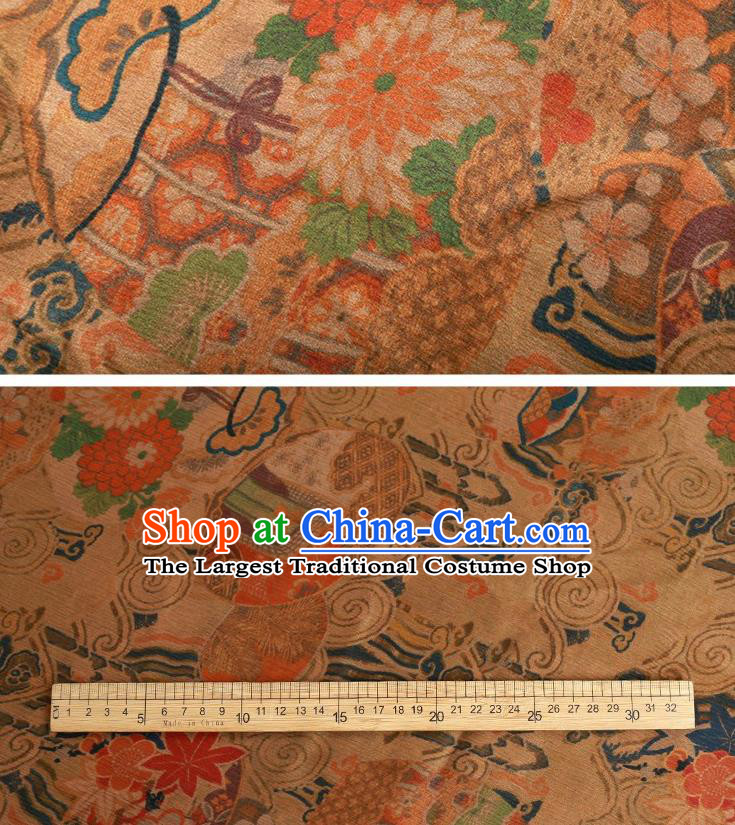 Chinese Classical Pattern Design Ginger Gambiered Guangdong Gauze Fabric Asian Traditional Cheongsam Silk Material