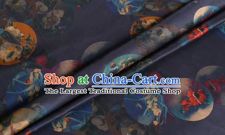 Chinese Classical Orchid Pattern Design Navy Gambiered Guangdong Gauze Fabric Asian Traditional Cheongsam Silk Material