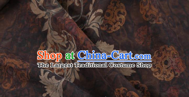 Chinese Classical Camellia Pattern Design Purple Gambiered Guangdong Gauze Fabric Asian Traditional Cheongsam Silk Material