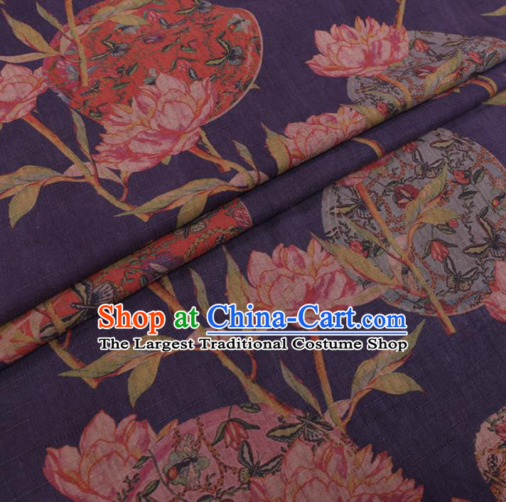 Chinese Classical Flowers Pattern Design Blue Gambiered Guangdong Gauze Fabric Asian Traditional Cheongsam Silk Material