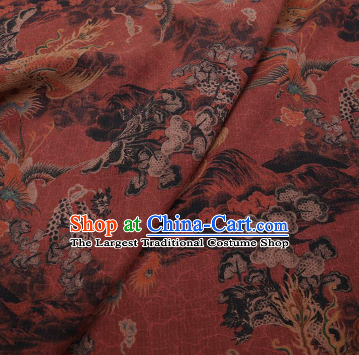 Chinese Classical Printing Phoenix Plum Pattern Design Purplish Red Gambiered Guangdong Gauze Fabric Asian Traditional Cheongsam Silk Material