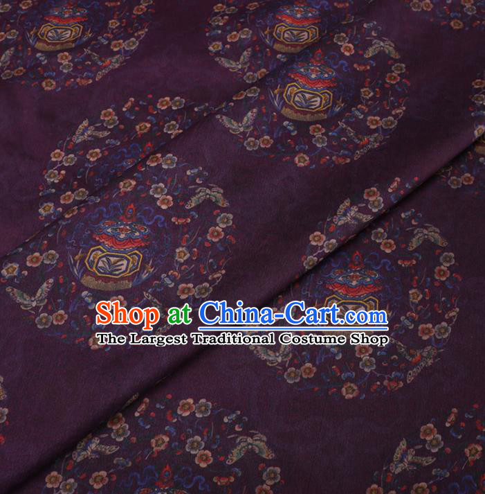 Chinese Classical Printing Plum Butterfly Pattern Design Purple Gambiered Guangdong Gauze Fabric Asian Traditional Cheongsam Silk Material