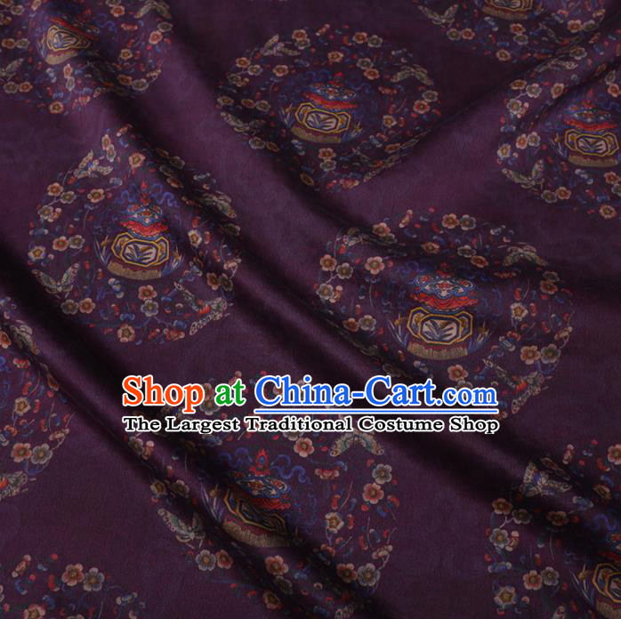 Chinese Classical Printing Plum Butterfly Pattern Design Purple Gambiered Guangdong Gauze Fabric Asian Traditional Cheongsam Silk Material