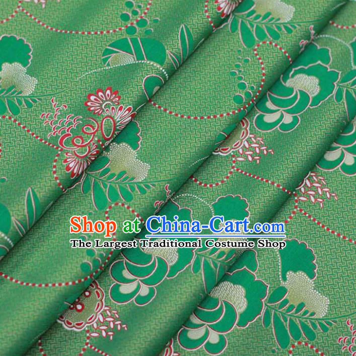 Chinese Classical Flowers Pattern Design Green Silk Fabric Asian Traditional Cheongsam Brocade Material