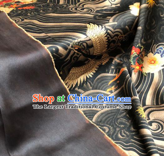 Asian Chinese Traditional Crane Pattern Design Black Gambiered Guangdong Gauze Fabric Silk Material