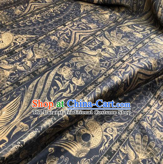 Asian Chinese Traditional Phoenix Pattern Design Black Gambiered Guangdong Gauze Fabric Silk Material