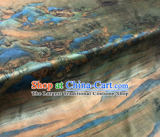 Asian Chinese Traditional Landscape Pattern Design Gambiered Guangdong Gauze Fabric Silk Material