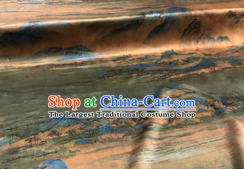 Asian Chinese Traditional Landscape Pattern Design Gambiered Guangdong Gauze Fabric Silk Material