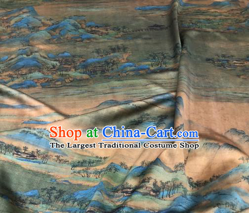 Asian Chinese Traditional Landscape Pattern Design Gambiered Guangdong Gauze Fabric Silk Material