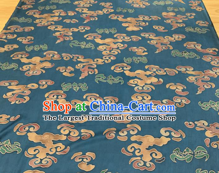 Asian Chinese Traditional Auspicious Clouds Pattern Design Blue Gambiered Guangdong Gauze Fabric Silk Material