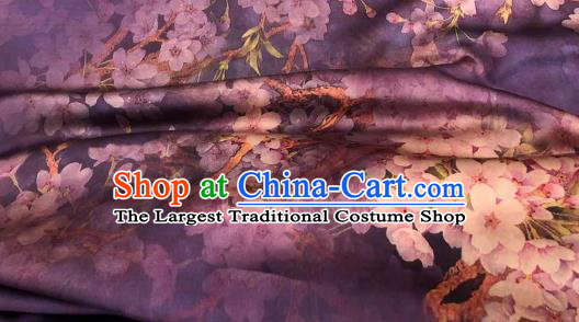 Asian Chinese Traditional Pear Flowers Pattern Design Purple Gambiered Guangdong Gauze Fabric Silk Material