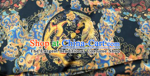 Asian Chinese Traditional Dragon Phoenix Pattern Design Navy Gambiered Guangdong Gauze Fabric Silk Material