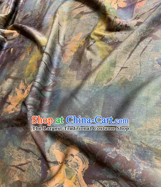 Asian Chinese Traditional Lotus Pattern Design Blue Gambiered Guangdong Gauze Fabric Silk Material
