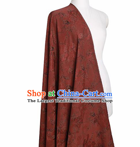 Chinese Classical Printing Plum Blossom Pattern Design Rust Red Gambiered Guangdong Gauze Fabric Asian Traditional Cheongsam Silk Material