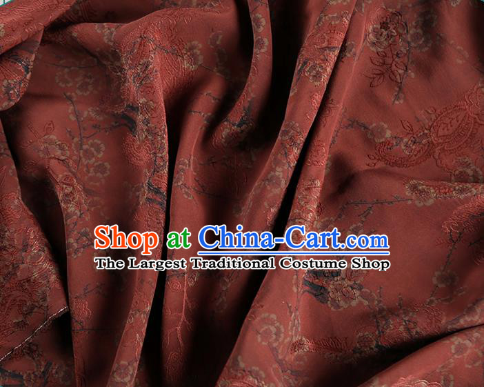 Chinese Classical Printing Plum Blossom Pattern Design Rust Red Gambiered Guangdong Gauze Fabric Asian Traditional Cheongsam Silk Material