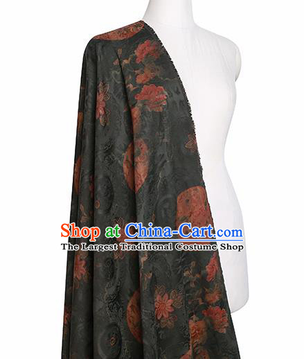 Chinese Classical Printing Peony Pattern Design Atrovirens Gambiered Guangdong Gauze Fabric Asian Traditional Cheongsam Silk Material