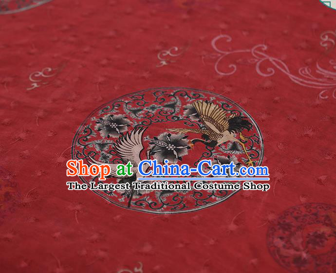 Chinese Classical Printing Crane Peony Pattern Design Red Gambiered Guangdong Gauze Fabric Asian Traditional Cheongsam Silk Material