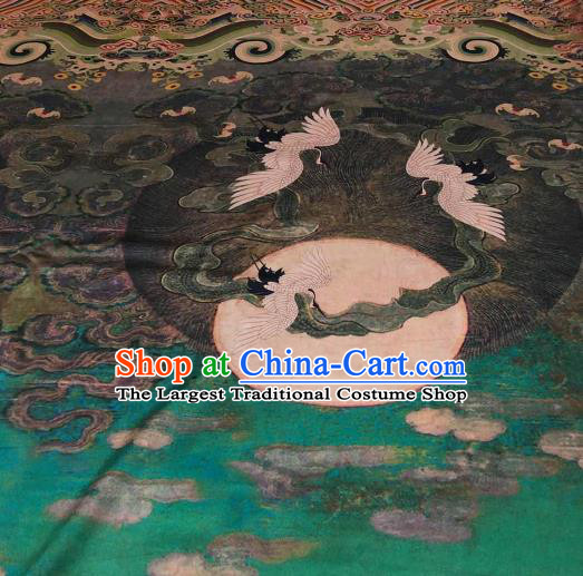 Asian Chinese Traditional Crane Pattern Design Green Gambiered Guangdong Gauze Fabric Silk Material