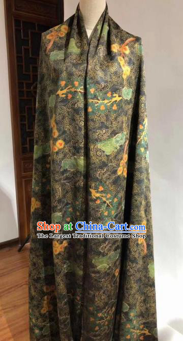 Asian Chinese Traditional Cloud Plum Pattern Design Black Gambiered Guangdong Gauze Fabric Silk Material