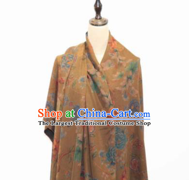 Asian Chinese Traditional Peony Pattern Design Brown Gambiered Guangdong Gauze Fabric Silk Material