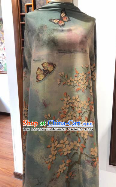 Asian Chinese Traditional Pear Flowers Pattern Design Blue Gambiered Guangdong Gauze Fabric Silk Material