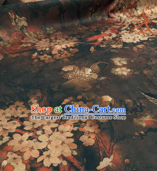 Asian Chinese Traditional Pear Flowers Pattern Design Brown Gambiered Guangdong Gauze Fabric Silk Material